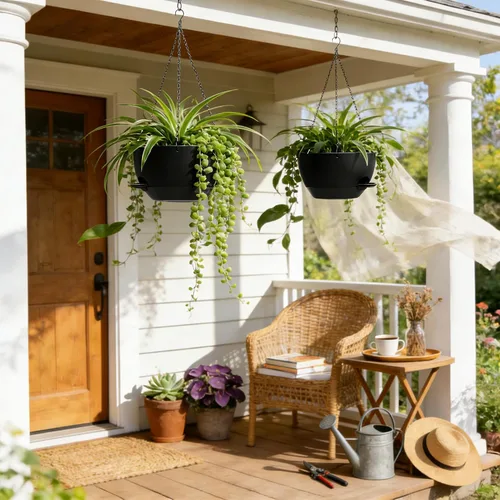 Miniatura 2 de UOUZ Paquete de 2 macetas colgantes grandes de 13 pulgadas con riego automático para plantas de interior y exterior, macetas colgantes con depósito