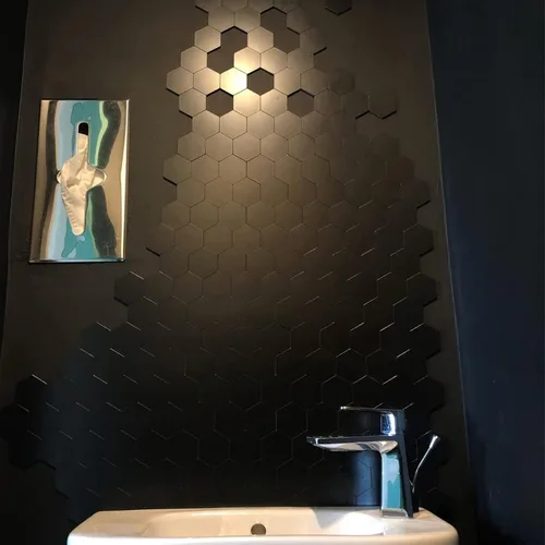 Miniatura 5 de Pelar y pegar azulejos negros, panel compuesto de aluminio hexagonal autoadhesivo para cocina (5 hojas)