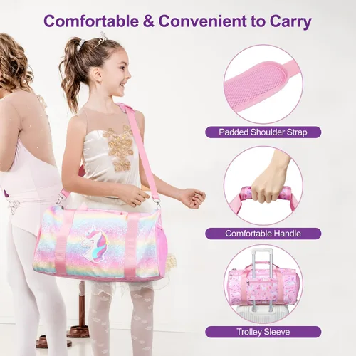 Miniatura 7 de Bagseri Bolsa de baile para niñas Bolsa de ballet con compartimento para zapatos para niños mayores de 6 años, bolsa de dormir de viaje durante
