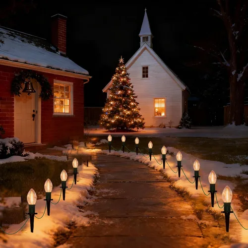 Luces de Navidad C9 para exteriores, luces de camino de Navidad de 38 pies con 27 bombillas LED y 25 estacas de marcador, decoraciones conectables