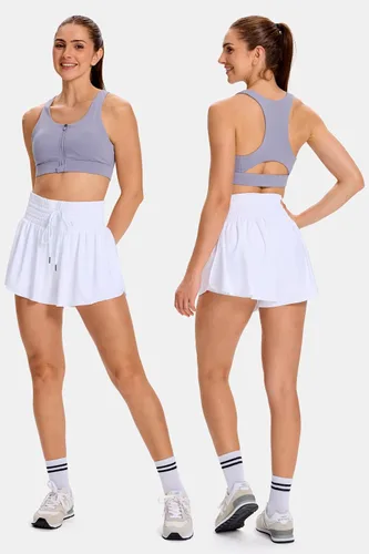 Miniatura 2 de Blaosn - Pantalones cortos deportivos fluidos para mujer, para entrenamiento, correr, gimnasio, yoga, cintura alta con bolsillos, ropa casual