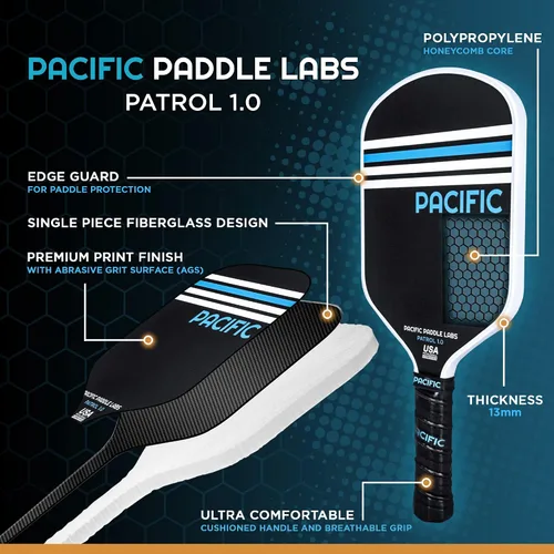 Miniatura 2 de Patrol 1.0 Paleta de pickleball, fibra de vidrio, 0.512 in, raqueta de pickleball aprobada por USAPA, textura de grano abrasivo de carbono, giro