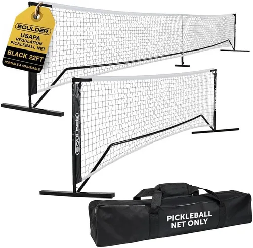 Boulder Portable Badminton Pickleball Net - Foldable/Extendable Poles for Multiple Sports Heights (UP to 5 ft) - Ideal for Tennis, Pickleball, Negro