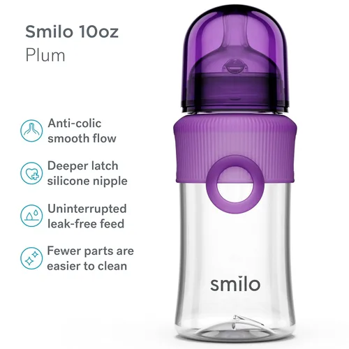 Miniatura 2 de Smilo Juego de biberones con etapa 0 de flujo lento y pezón anticólicos, capacidad de 10 onzas/10.1 fl oz, paquete de 3 biberones anticólicos de 0 a