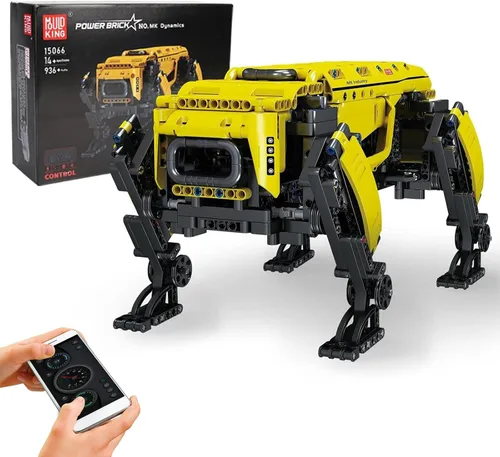 Mould King 15066 Kit de bloque de construcción para perros robot técnico amarillo de cuatro patas, módulo de potencia RC robot inteligente mecánico