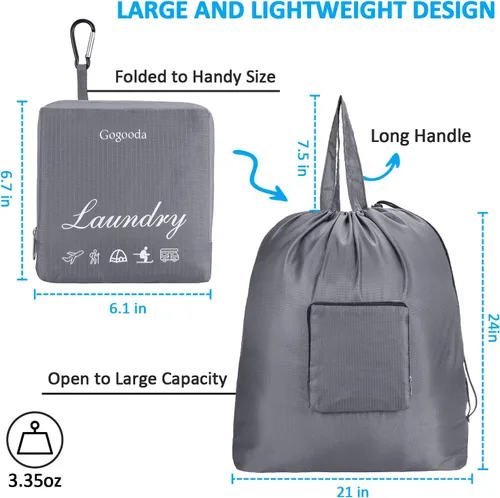 Miniatura 9 de GOGOODA Bolsas de lavandería de viaje con cierre de cordón XL grandes plegables con asa resistentes y lavables para dormitorio universitario, Azul