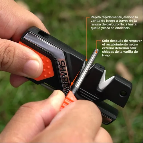 Miniatura 5 de SHARPAL 101N - Afilador de cuchillos de bolsillo 6 en 1 y herramienta de supervivencia, con barra de ferro para iniciador de fuego, silbato y barra