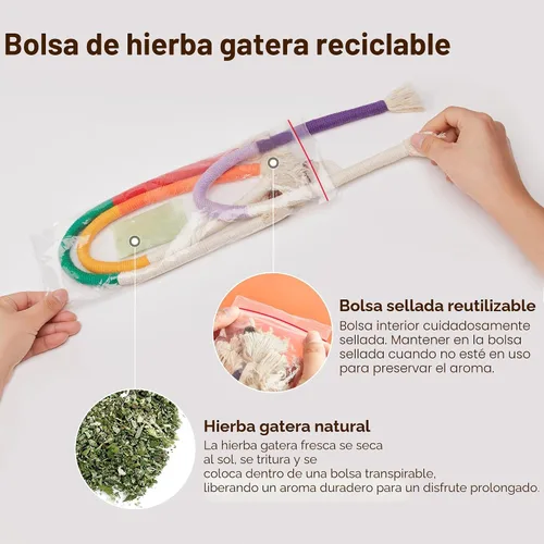 Miniatura 5 de Potaroma Juguetes para gatos con cuerdas para masticar 3 piezas con hierba gatera natural recargable, juguete seguro para limpieza de dientes