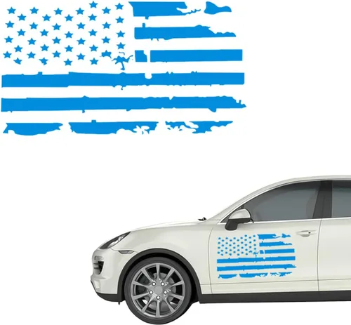Miniatura 14 de Calcomanía de bandera estadounidense envejecida de 23.6''x11.8'' para puerta de automóvil, calcomanía patriótica gráfica de la bandera de Estados