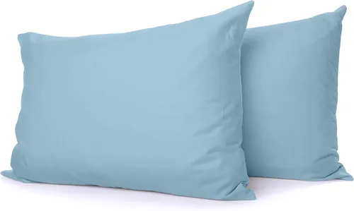 Miniatura 12 de Juego de 2 fundas de almohada de lujo para dormir con funda suave y transpirable, 100% algodón, 800 hilos, almohadas de rayas azul claro estándar