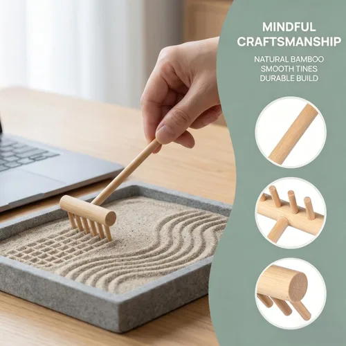 Miniatura 5 de YARNOW Juego de 20 mini rastrillos de jardín Zen, herramientas de arena de mesa de bambú para meditación de escritorio, pequeños accesorios
