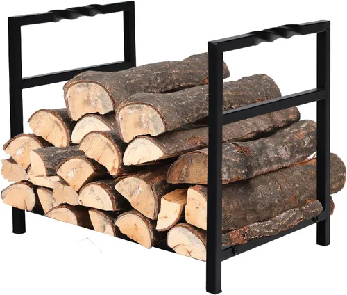 Miniatura 11 de PHI VILLA Estante para leña de 17 pulgadas, decoración para interiores y exteriores, soporte de madera para chimenea de acero, soportes