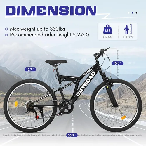 Miniatura 5 de Bicicleta de montaña para adultos, hombres y mujeres, 26 pulgadas 7 velocidades Mountian bicicleta con doble suspensión completa, doble freno V
