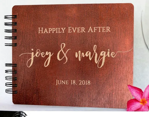 Miniatura 15 de Libros de invitados de boda de madera personalizados (11 x 8.5 pulgadas, tinte de madera de roble) con encanto rústico, álbum de fotos instantáneas