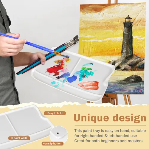 Miniatura 4 de DUGATO Paletas de Pintura Rectangulares Grandes (Paquete de 2, 13.8x9 pulgadas) - 3 Bandejas de Mezcla de Plástico XL Well para Acrílico, Óleo
