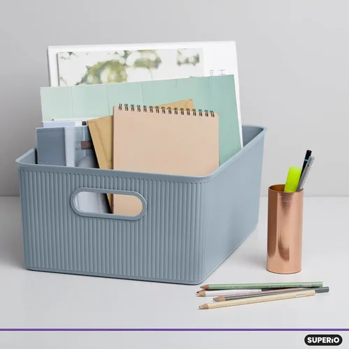 Miniatura 7 de Superio Colección acanalada - Cestas organizadoras decorativas de plástico para almacenamiento en casa, cajas contenedoras azules para organizar