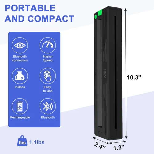 Miniatura 2 de wbk Impresora de plantillas de tatuajes, para principiantes y artistas, portátil, inalámbrica, Bluetooth, térmica, sin tinta con 3 piezas de papel