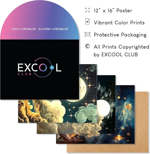 Miniatura 2 de EXCOOL CLUB Decoración de pared de estrella celestial, póster vintage celestial de 12 x 16 pulgadas, decoración estética oscura de luna y estrellas