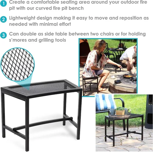 Miniatura 4 de Sunnydaze Banco curvado de malla para exteriores, juego de banco de metal para patio, asientos exteriores resistentes para patio trasero o hoguera