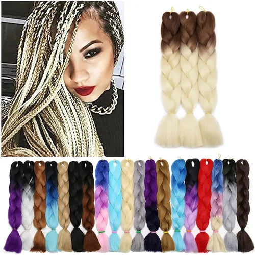 Miniatura 116 de Benehair Extensiones de cabello trenzado ombré de 24 pulgadas, 1 paquete de extensiones de cabello trenzado jumbo de alta temperatura, cabello