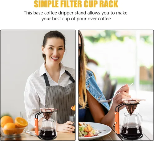 Miniatura 7 de SHERCHPRY Soporte para gotero de café, soporte para taza de filtro, soporte para gotero de café de alambre de acero inoxidable con funda de cuero