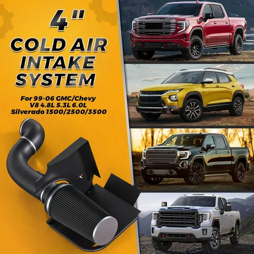 Miniatura 6 de Kit de admisión de aire frío de 4 pulgadas con filtro y tubo de entrada recubierto de polvo compatible con GMC Chevy 99-06 1999 2000 2001 2002 2003