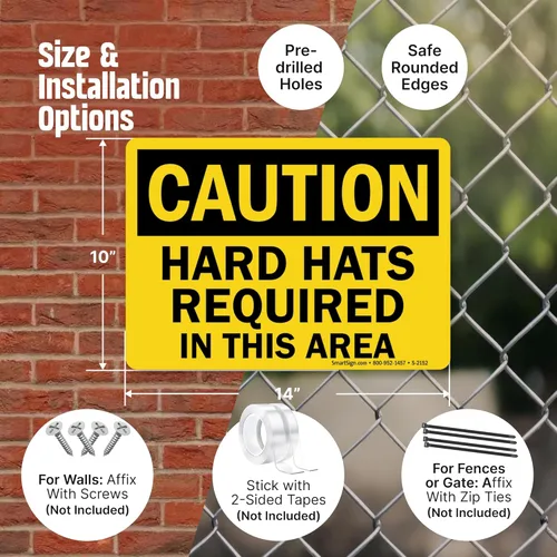 Miniatura 3 de SmartSign -S-2152-AL Letrero "Precaución - Se requieren cascos en esta área" Aluminio de 10" x 14" - Negro sobre Amarillo