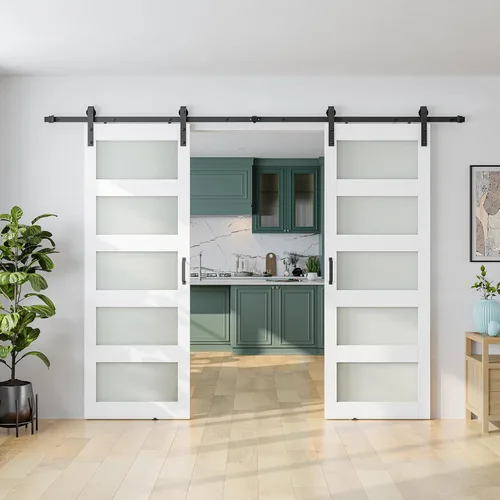 Miniatura 12 de SMARTSTANDARD Puerta de granero de vidrio de 36 x 84 pulgadas con kit de herramientas de 6.6 pies incluido, vidrio de 5 paneles, requiere montaje