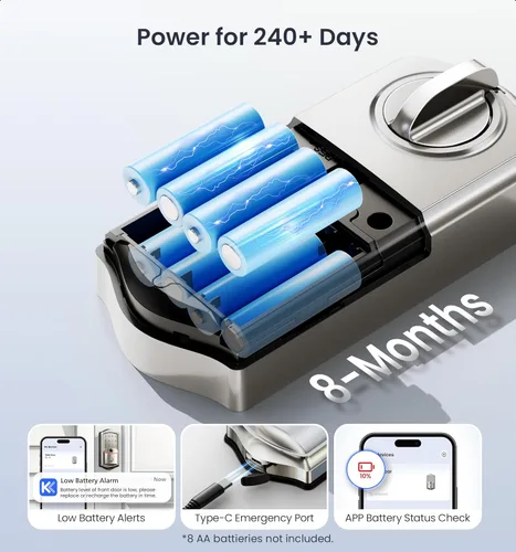Miniatura 7 de Veise VE027-K - Cerradura inteligente WiFi integrada con 2 perillas, juego de manijas de bloqueo de puerta de entrada sin llave para puerta Níquel