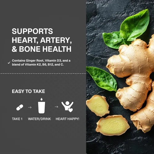 Miniatura 5 de Weider Artery Health - Flexibilidad arterial y salud cardíaca - con vitamina K2, D3 y jengibre - Apoyo óseo e inmunológico* - Sin gluten y vegano