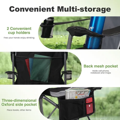 Miniatura 7 de LET'S CAMP Silla de camping plegable de gran tamaño para exteriores, paquete de 2 sillas resistentes con soporte para tazas y bolsa
