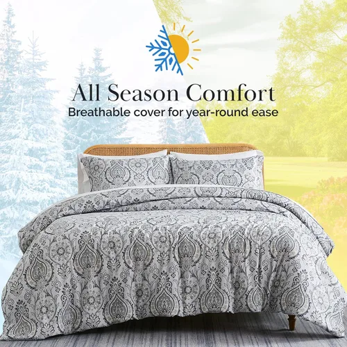 Miniatura 9 de Southshore Fine Linens - Juego de fundas para edredón de gran tamaño, 3 piezas 22 - Boho Paisley Azul Ceniza