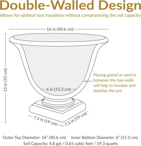 Miniatura 5 de Sunnydaze Darcy - Maceta de pedestal para exteriores de 16 pulgadas, maceta redonda grande de poliresina con orificio de drenaje perforable, maceta