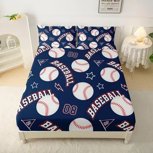 Miniatura 2 de QOOMO Sábanas de béisbol, sábanas deportivas para niños y adolescentes, bolsillo profundo de 16 pulgadas, juego de 4 piezas, tamaño individual
