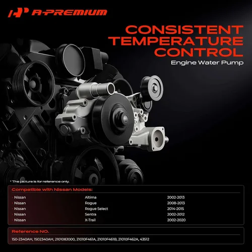 Miniatura 2 de A-Premium Bomba de agua de motor con junta y polea compatible con Nissan Altima 2002-2013 Rogue 2008-2013 Rogue Select 2014-2015 Sentra 2002-2012