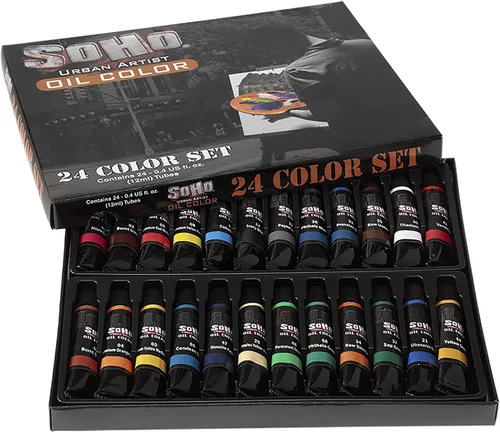 Soho Urban Artist Juego de tubos de pintura al óleo de 24 a 0.4 fl oz, aceites de triple fresado con linaza refinada, aplicación suave, mezclas de