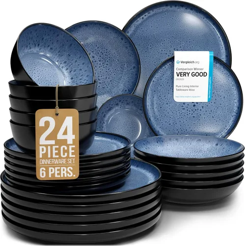 Miniatura 55 de Juego de vajilla de gres para 4 personas 12 piezas – Juego de platos y cuencos negros mate – Apto para lavavajillas, microondas y resistente a