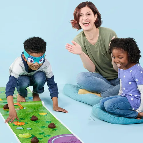 Miniatura 8 de Hasbro Gaming ¡No pises en eso! Juego preescolar I Juego de fiesta de caca con venda en los ojos Spinner con 8 divertidos movimientos de animales