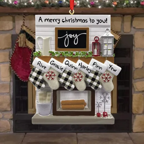 Miniatura 5 de Adornos de Navidad personalizados 2025, repisa de chimenea, familia de 2/3/4/5/6 nombres de miembros de la familia Joy para decoraciones de árbol