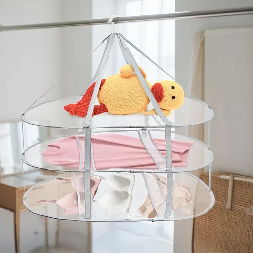 Miniatura 8 de Jucoan Paquete de 3 tendederos de malla plana plegable de 3 niveles para ropa sucia para suéteres, muñecas delicadas, camisetas, traje de baño