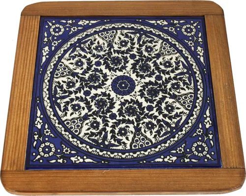 Holy Land Market Salvamanteles de cerámica Model I - Plato caliente extragrande para cocina - Diseño de flores azules, 9.8 in (9.75 pulgadas)