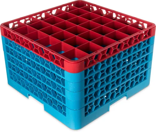 Miniatura 60 de Carlisle FoodService Products RG9-214 OptiClean Estante de vidrio con 9 compartimentos con 2 extensores, 7.12 pulgadas, polipropileno, azul