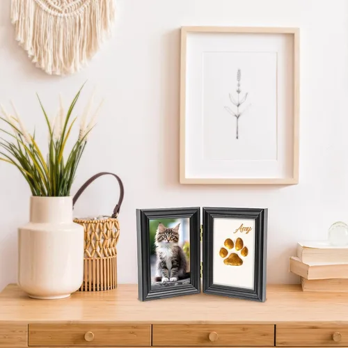 Miniatura 4 de Avont Kit de impresión de patas con marco de fotos y arcilla de impresión, recuerdo de impresión de huellas de patas para perros y gatos, exhibición