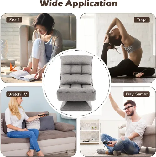 Miniatura 9 de Giantex Silla giratoria ajustable para el suelo, silla de videojuegos de 5 posiciones con base giratoria, marco de acero, almohada lumbar de masaje