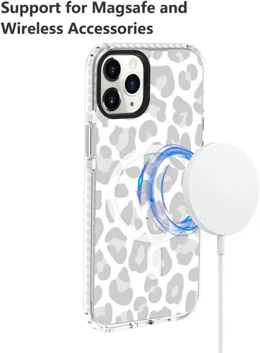 Miniatura 5 de SAKUULO Funda magnética para iPhone 11 Pro Max [Compatible con MagSafe] Patrón de Estampado de Leopardo Gris Claro Funda de Carga Inalámbrica