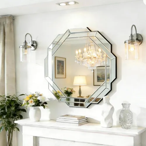 Miniatura 5 de Chende Espejo de pared grande de 32 x 32 pulgadas para sala de estar elegante, espejo decorativo moderno con borde biselado de vidrio para pared