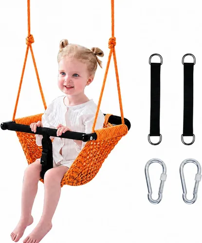 Miniatura 10 de Hi-Na Asientos de columpio para niños, bebé, columpio de red hecho a mano con cuerda ajustable, adecuado para interiores, exteriores, patio trasero