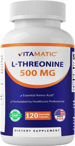 Vitamatic L-treonina 500mg - 120 cápsulas vegetales promueve la función saludable del hígado, cardiovascular y estructural