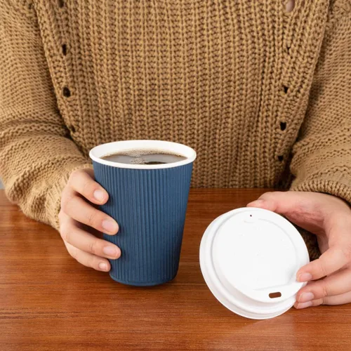 Miniatura 13 de Restaurantware -Tazas de café desechables de 12 onzas, 500 tazas calientes de pared ondulada para café - Las tapas se venden por separado, borde Azul