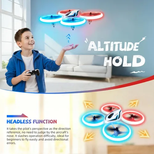 Miniatura 7 de Dron para niños y adultos, 3 baterías de 24 minutos de tiempo de vuelo, cuadricóptero RC anticolisión con luz LED, retención de altitud, regalos